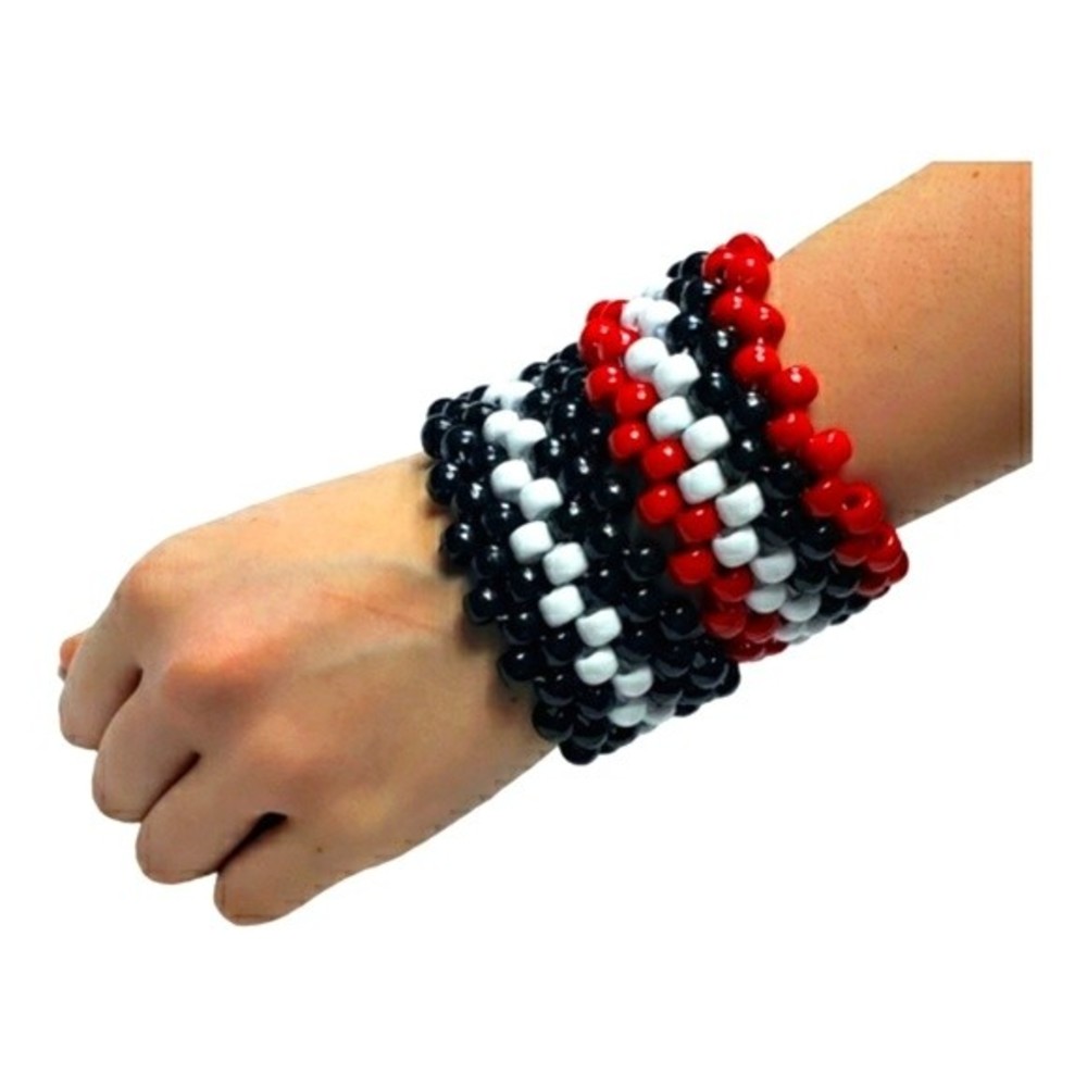 Kandi Cuff Rave Bead Bracelet Set Red Black White Stretch Pony Handmade Jewelry